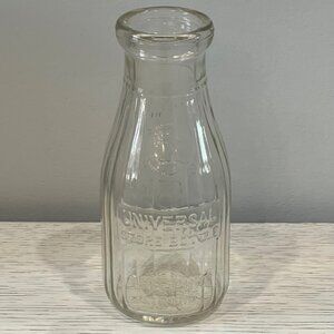 Vintage 1940's Universal Store One Pint 5 Cent Dairy Milk Embossed Glass Bottle